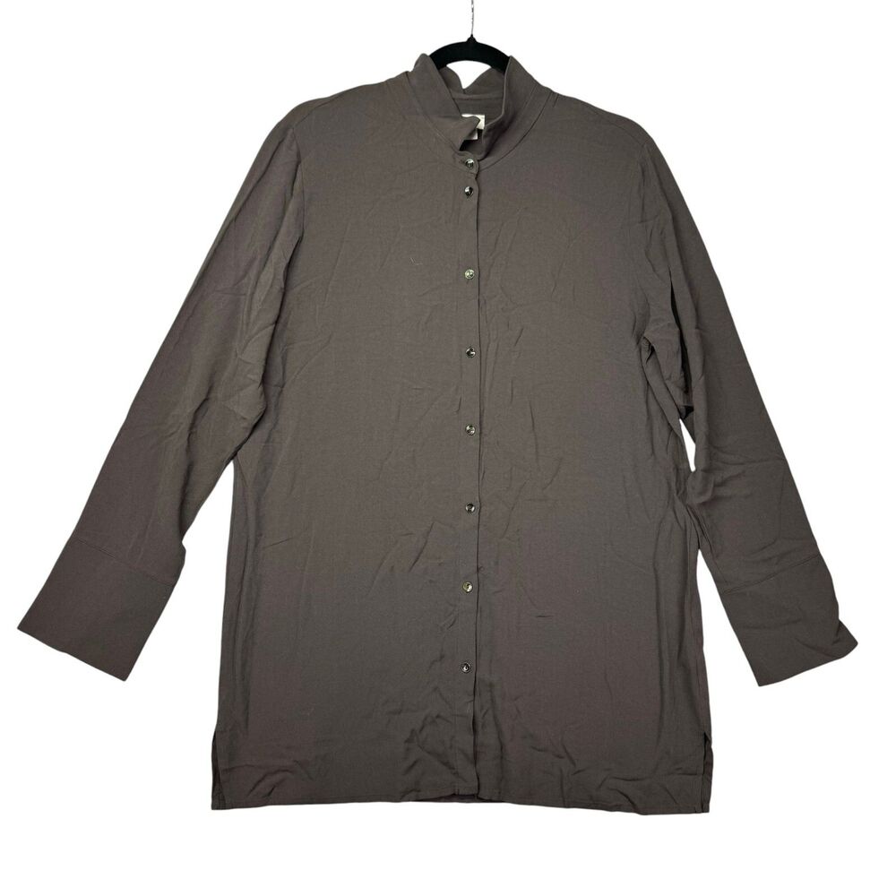 HANRO Shirt Women’s Medium Brown Long Sleeve Button Up Lightweight Tunic Career